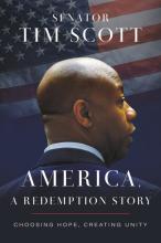 cover of the book, America, featuring Senator Tim Scott and the USA flag  